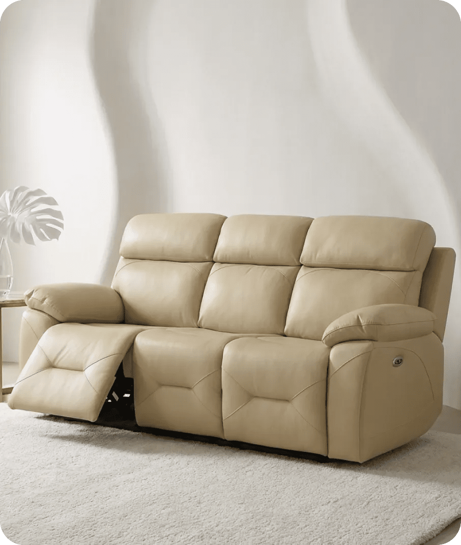 Milano Genuine Leather Cream Electric Power Recliner 3 Seater Sofa