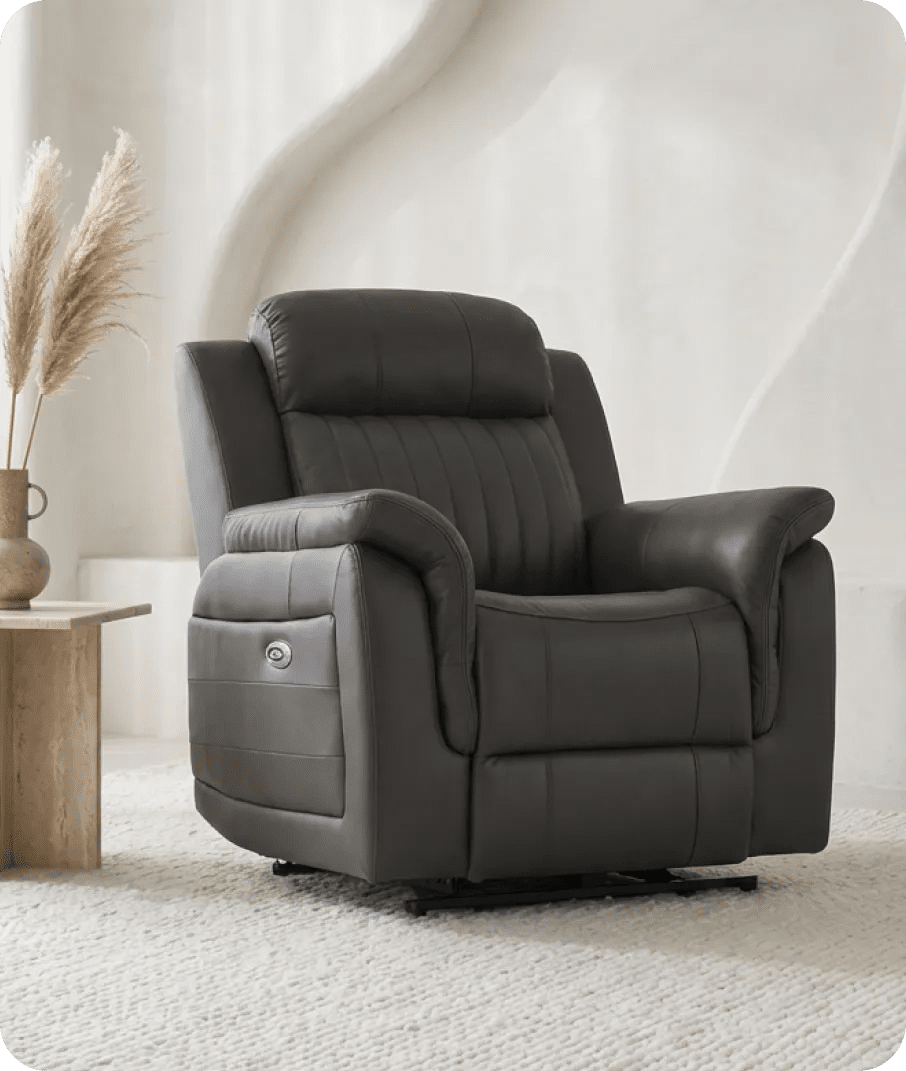 Martini Genuine Leather Grey Electric Power Recliner Armchair - Sofa-Direct
