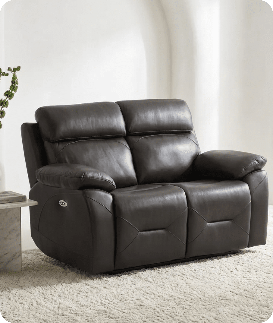 Milano Genuine Leather Grey Electric Power Recliner 2 Seater Sofa