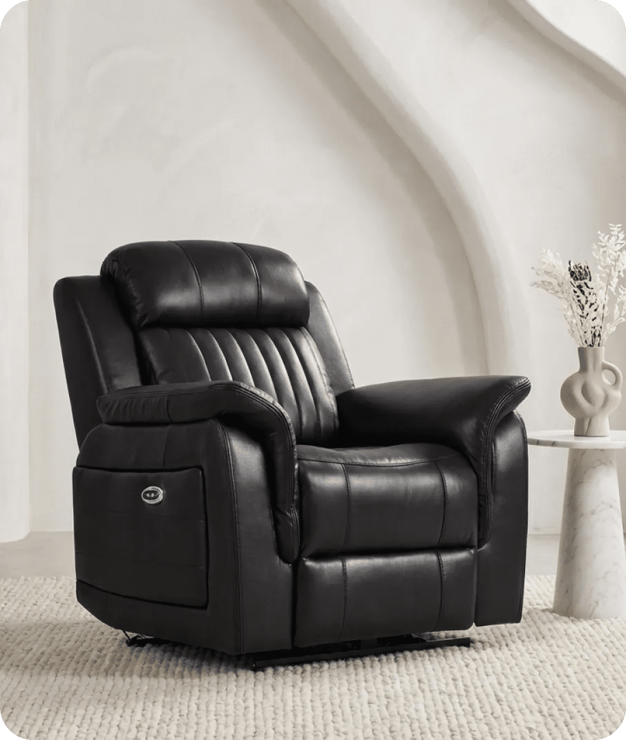 Martini Genuine Leather Black Electric Power Recliner Armchair - Sofa-Direct