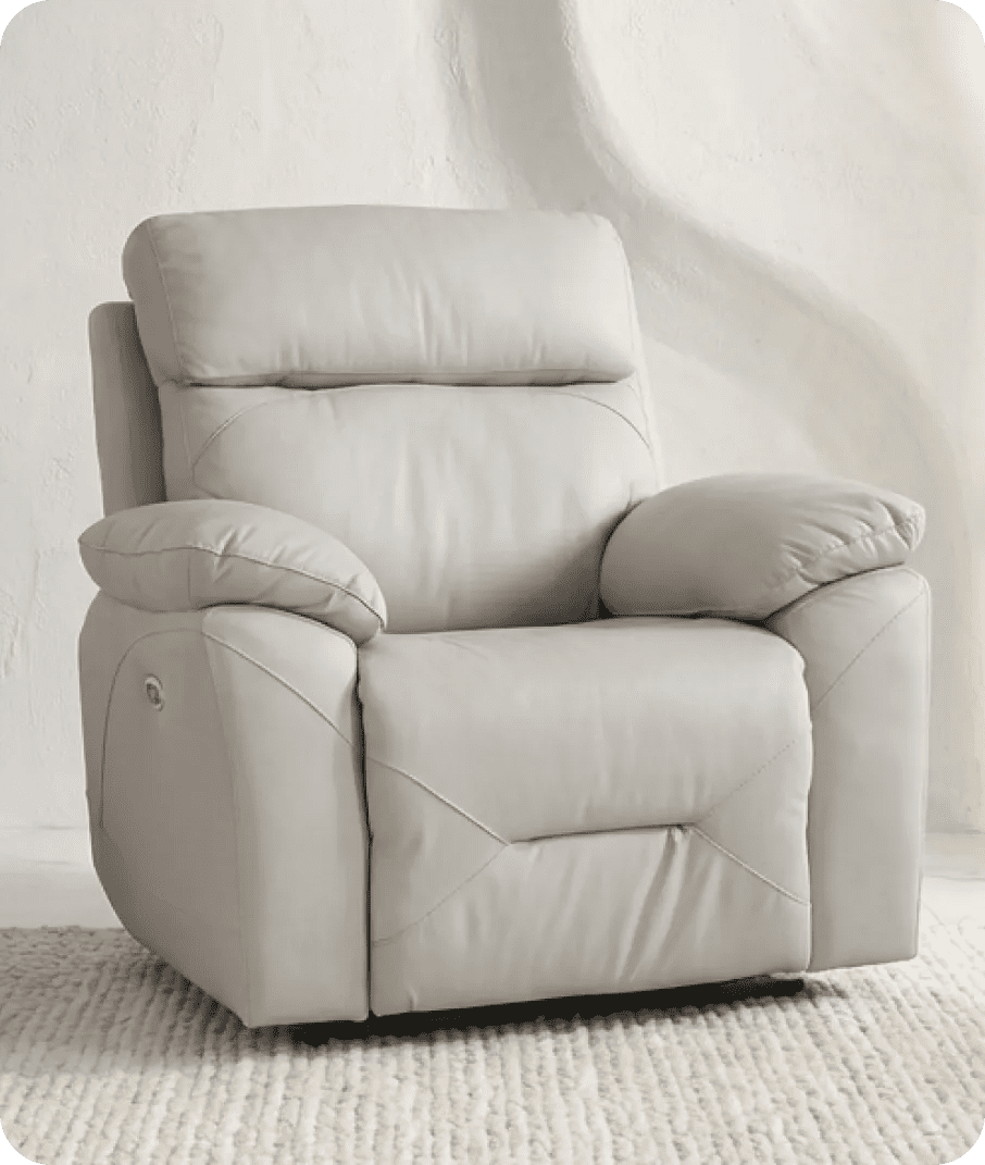 Milano Genuine Leather Light Grey Electric Power Recliner Armchair