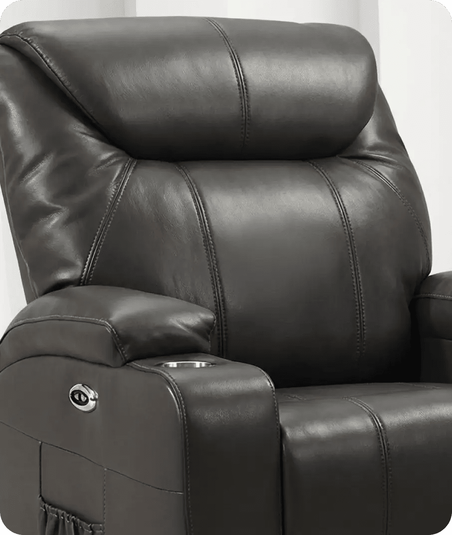 Cinemax Grey Electric Leather Recliner Armchair With Two Cup Holders