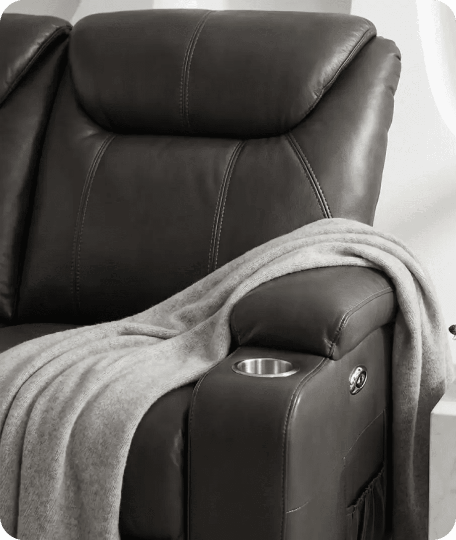 Cinemax Grey Electric Leather 3 Seater Recliner Sofa With Two Cup Holders