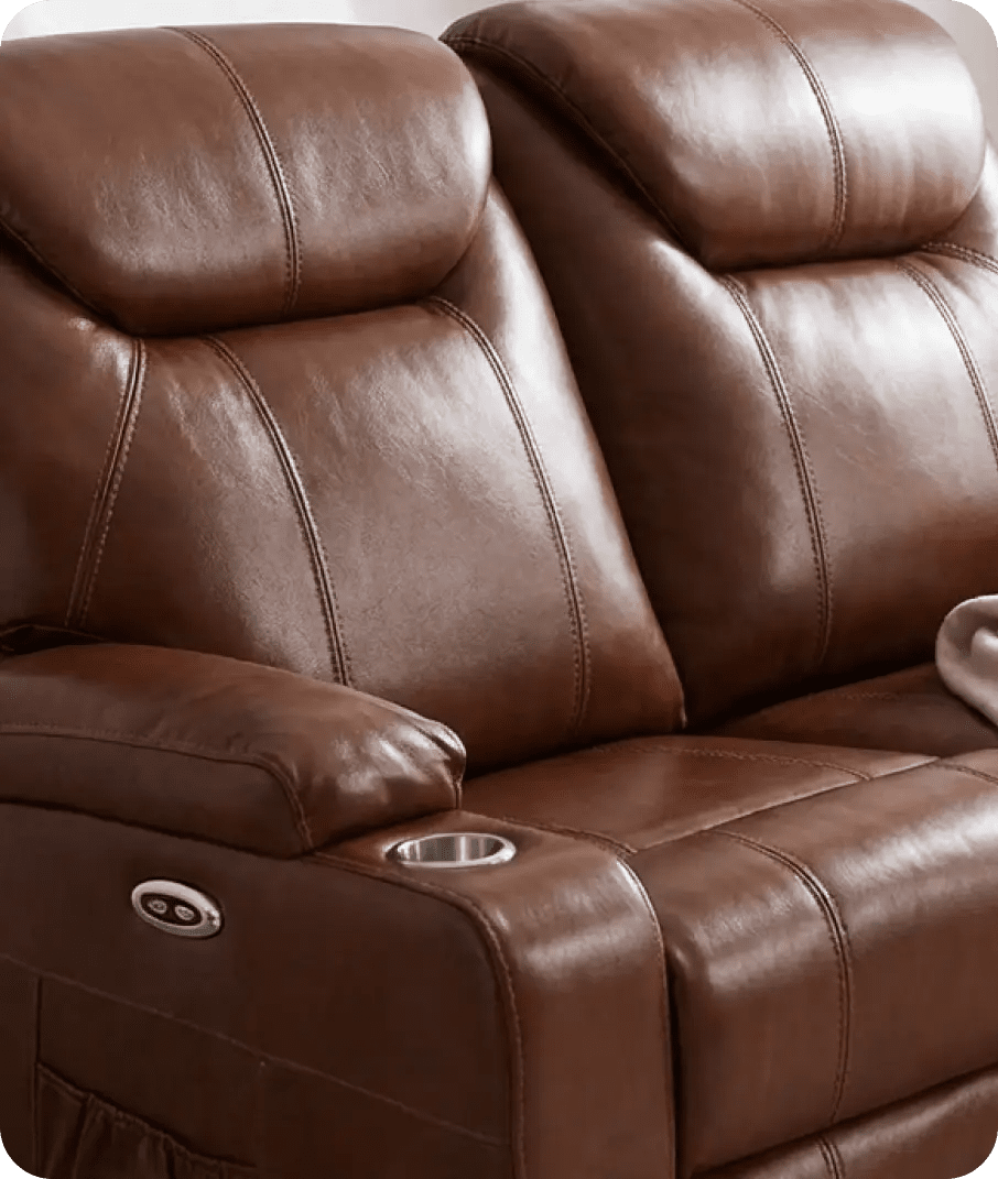 Cinemax Tan Electric 2 Seater Leather Recliner Sofa With Two Cup Holders