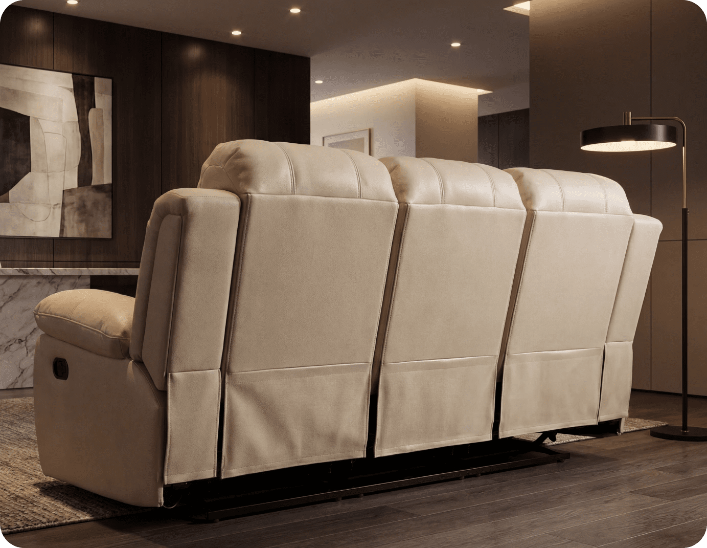 York Cream Leather 3 Seater Manual Recliner Sofa