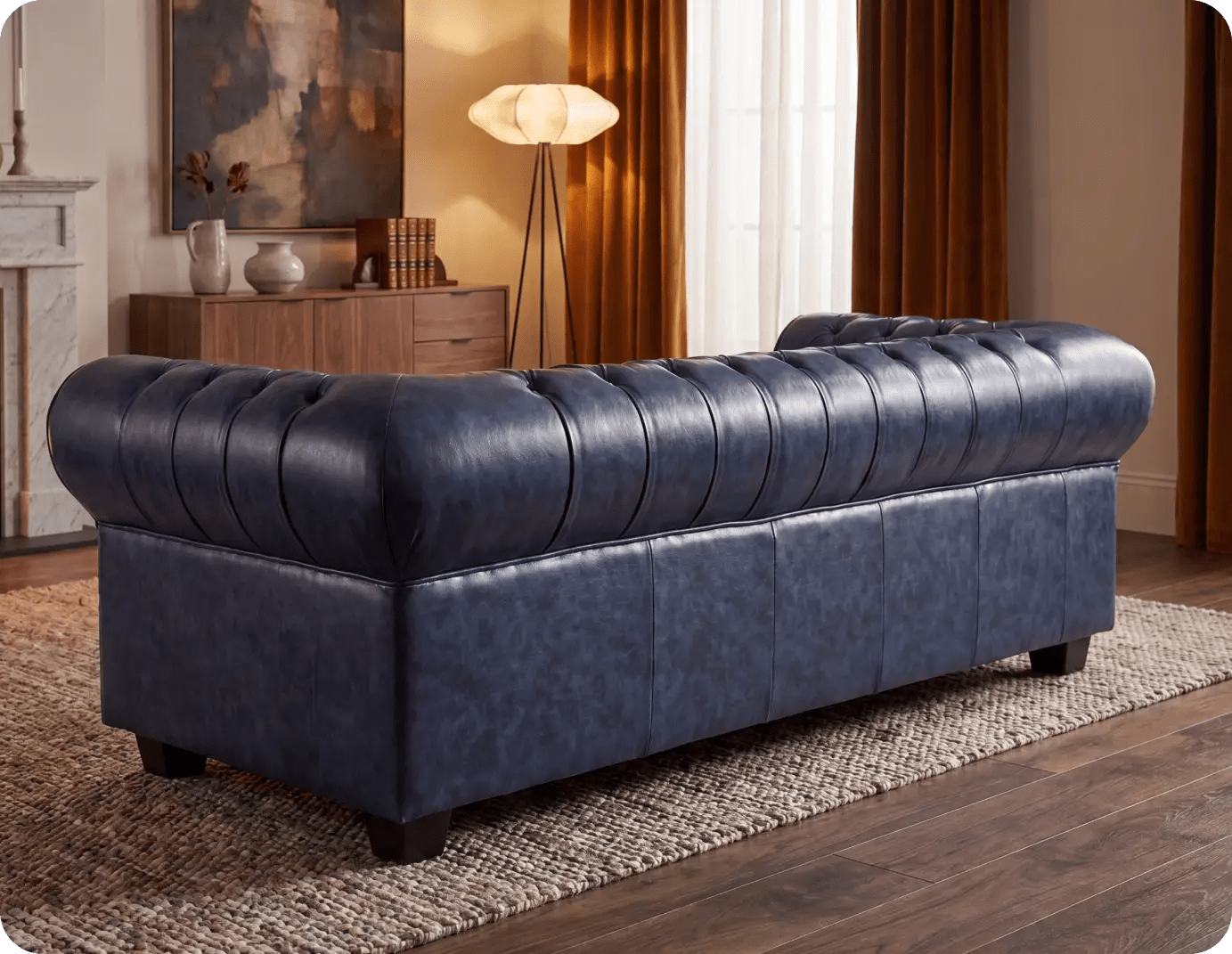 Chesterfield Blue Leather Antique 3 Seater Sofa
