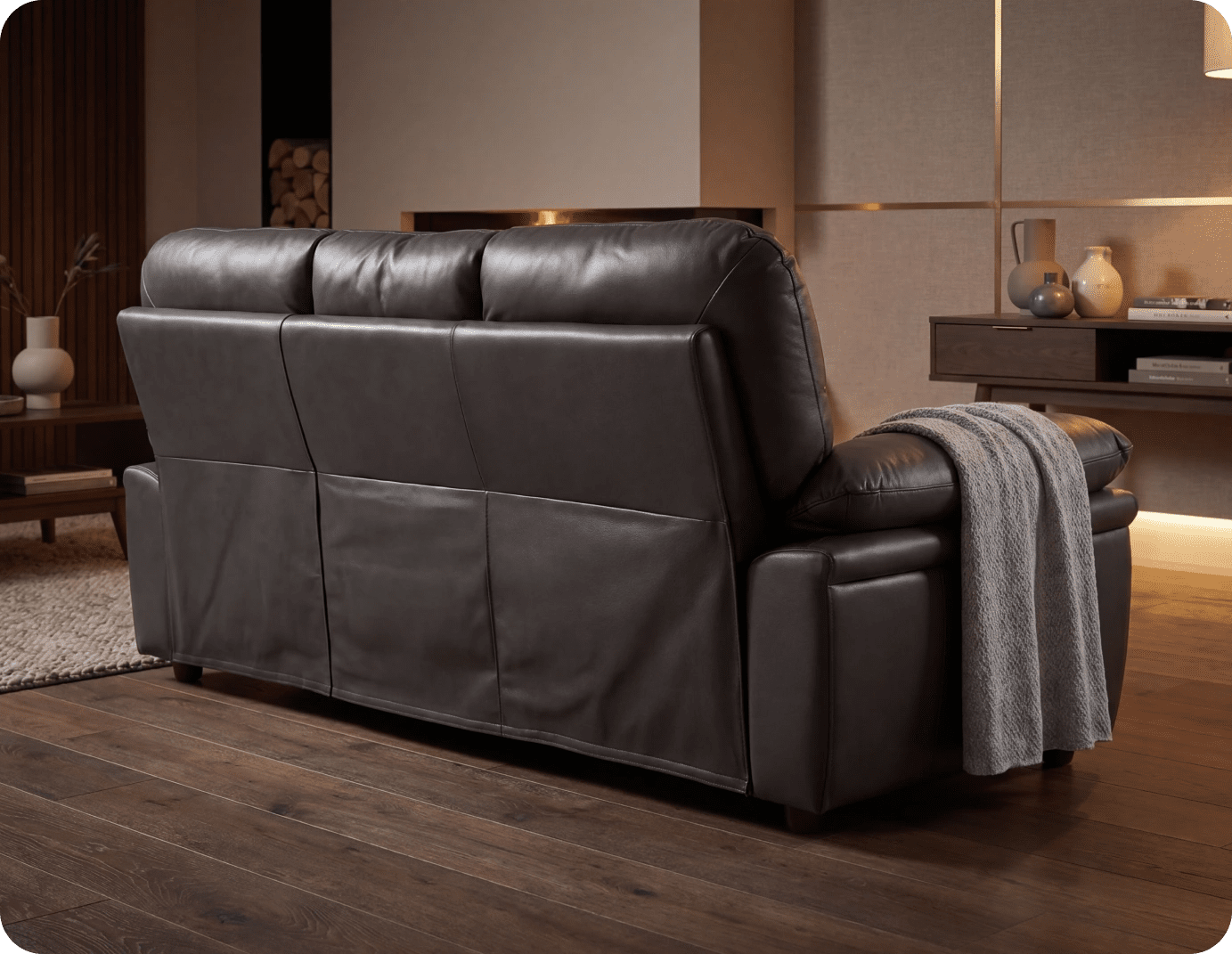 Florence Grey Leather 3 Seater Sofa