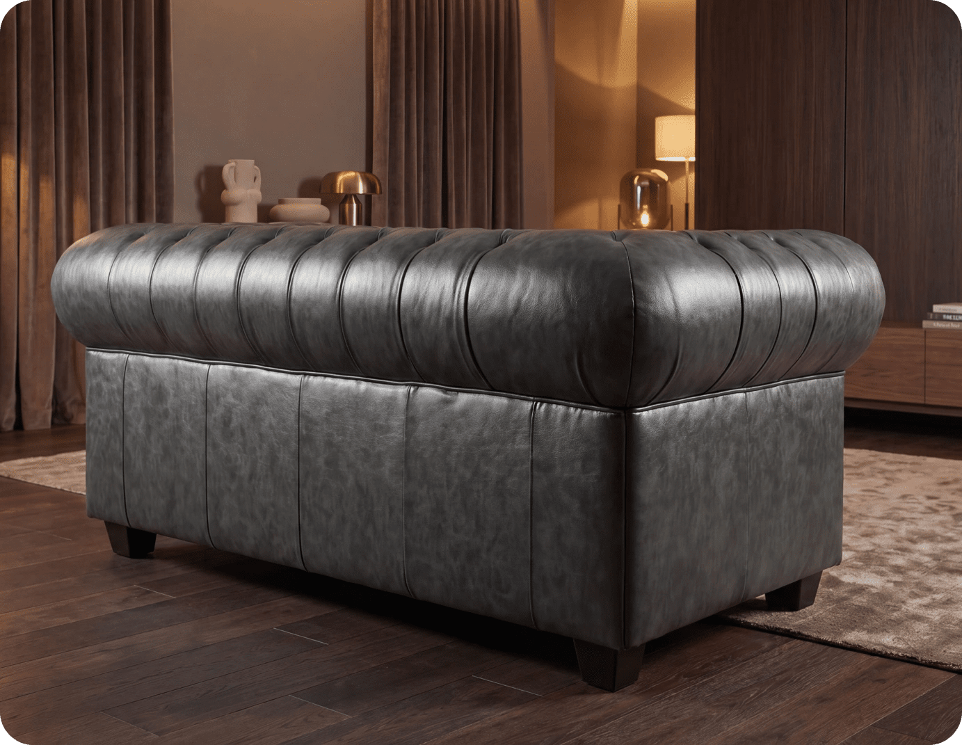 Chesterfield Grey Leather Antique 2 Seater Sofa
