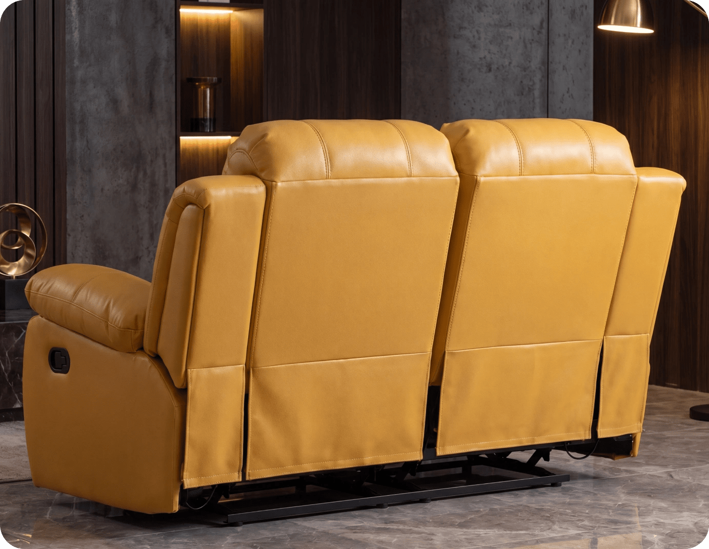 York Mustard Leather Manual Recliner 2 Seater Sofa
