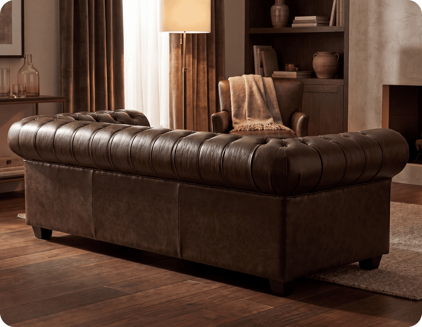 Chesterfield Brown Leather Antique 3 Seater Sofa