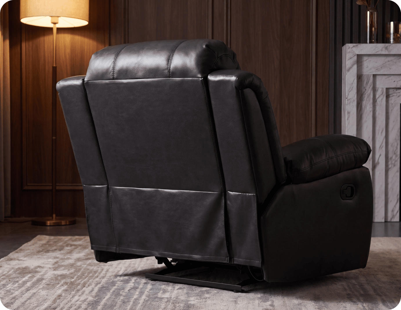 York Black Leather Manual Recliner Armchair