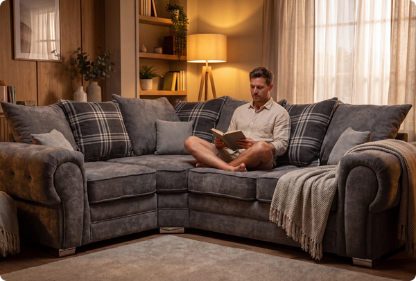 Florence Scatter Grey Fabric Left Corner Sofa