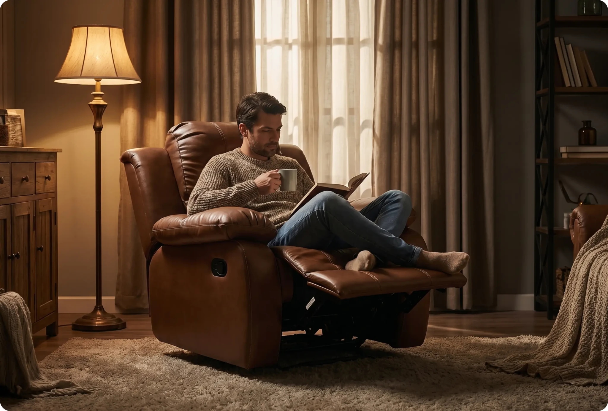 York Leather Tan Manual Recliner Armchair