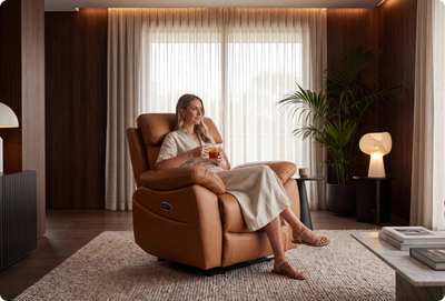 Torino Genuine Leather Caramel Electric Power Recliner Armchair