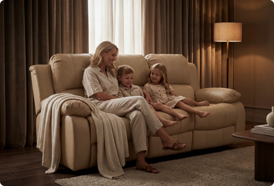 York Cream Leather Electric Recliner 3 Seater Sofa