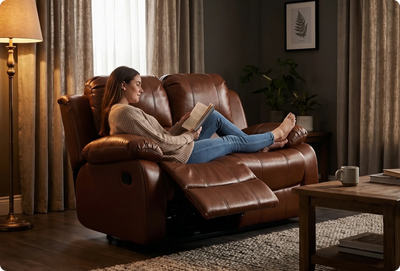 York Tan Leather 2 Seater Manual Recliner Sofa