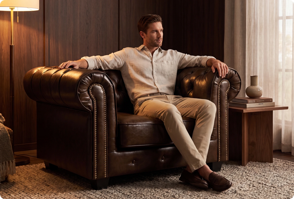 Chesterfield Brown Leather Antique Armchair