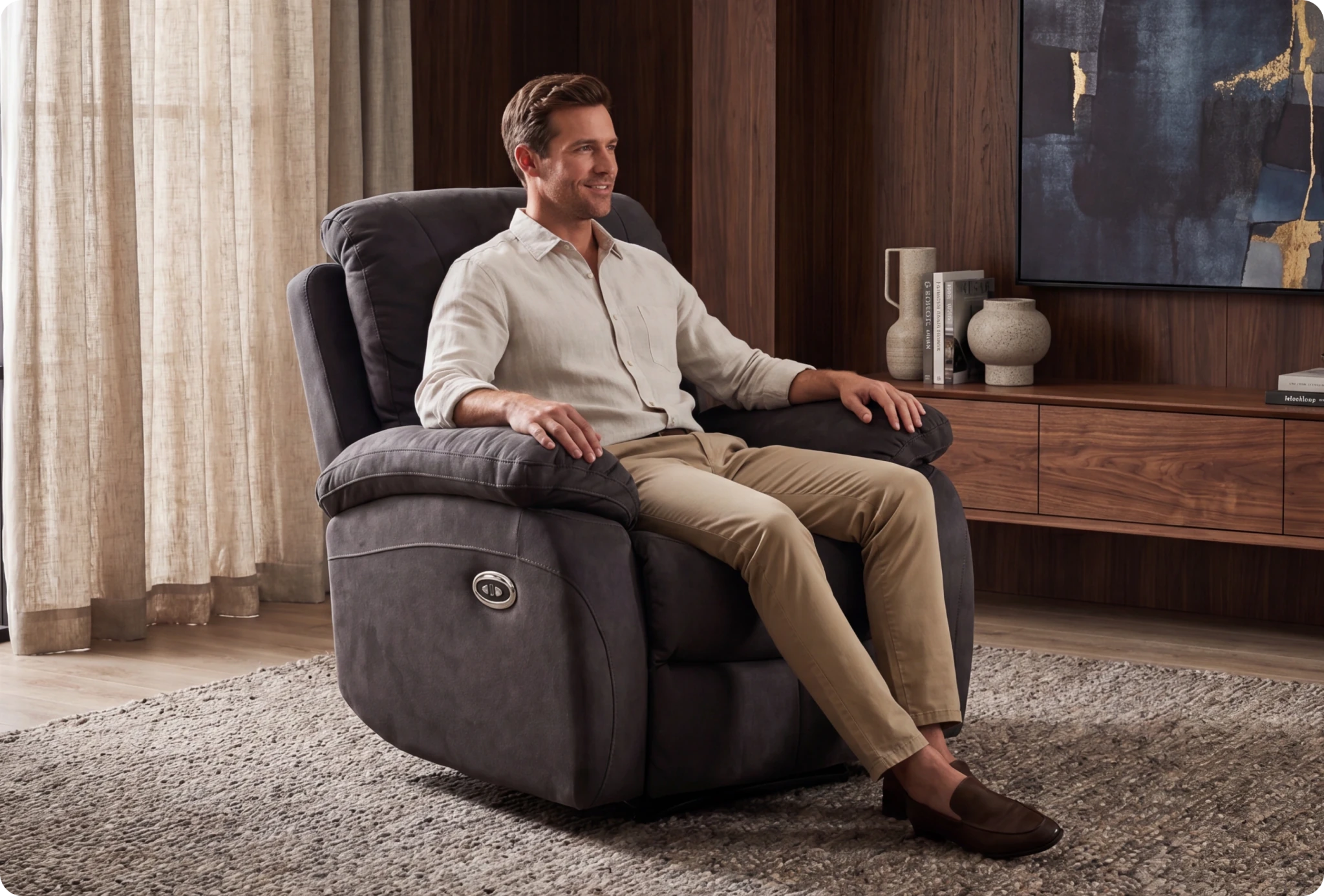 Serano Grey Fabric Electric Armchair