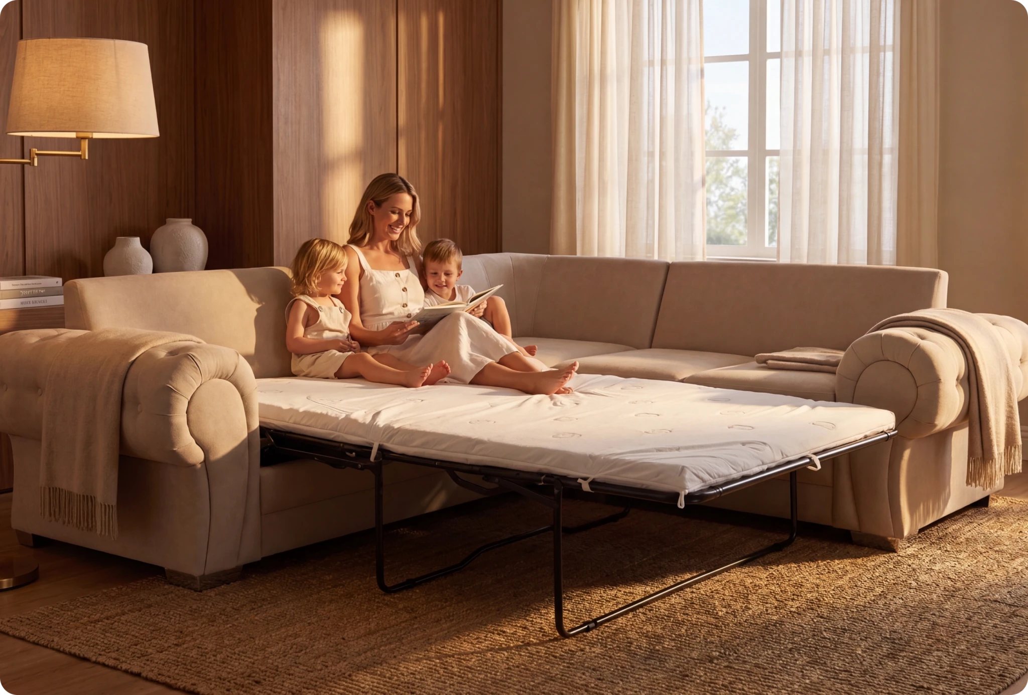 Florence High Back Cream Fabric Corner Sofa Bed