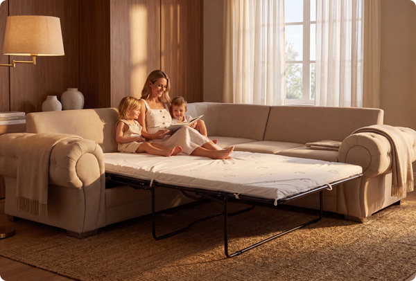 Florence High Back Cream Fabric Corner Sofa Bed