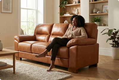 Dalmore Genuine Leather Tan 3 Seater Sofa