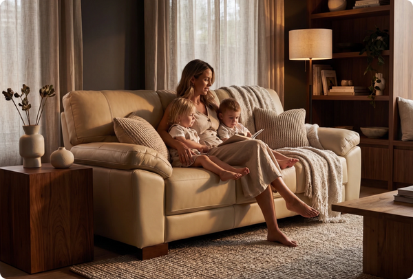 Dalmore Genuine Leather Cream 2 Seater Sofa