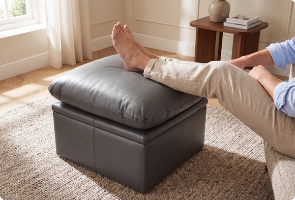 Florence Grey Leather Footstool