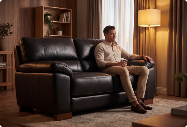 Dalmore Genuine Leather Black 2 Seater Sofa