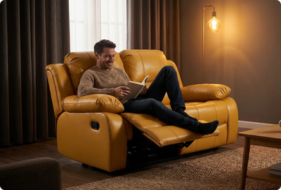 York Mustard Leather Manual Recliner 2 Seater Sofa