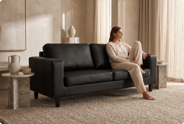 Nova Black Leather 3 Seater Sofa