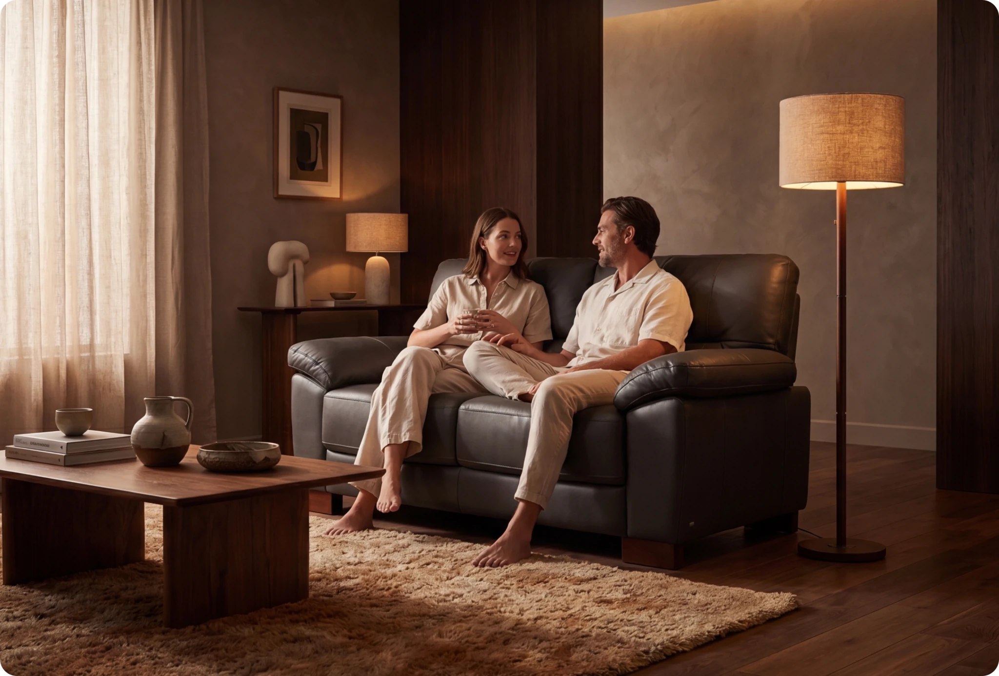 Dalmore Genuine Leather Grey 2 Seater Sofa