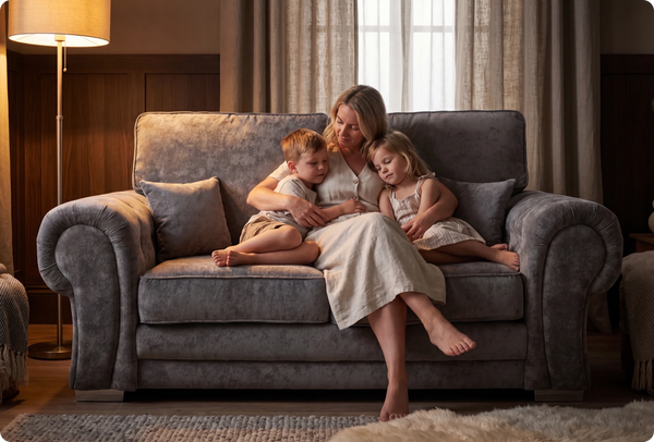 Florence High Back Grey Fabric 2 Seater Sofa