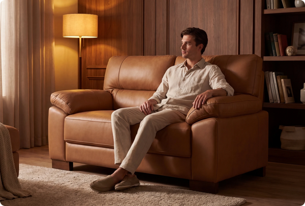 Dalmore Genuine Leather Caramel 2 Seater Sofa