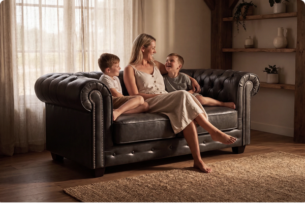 Chesterfield Grey Leather Antique 2 Seater Sofa