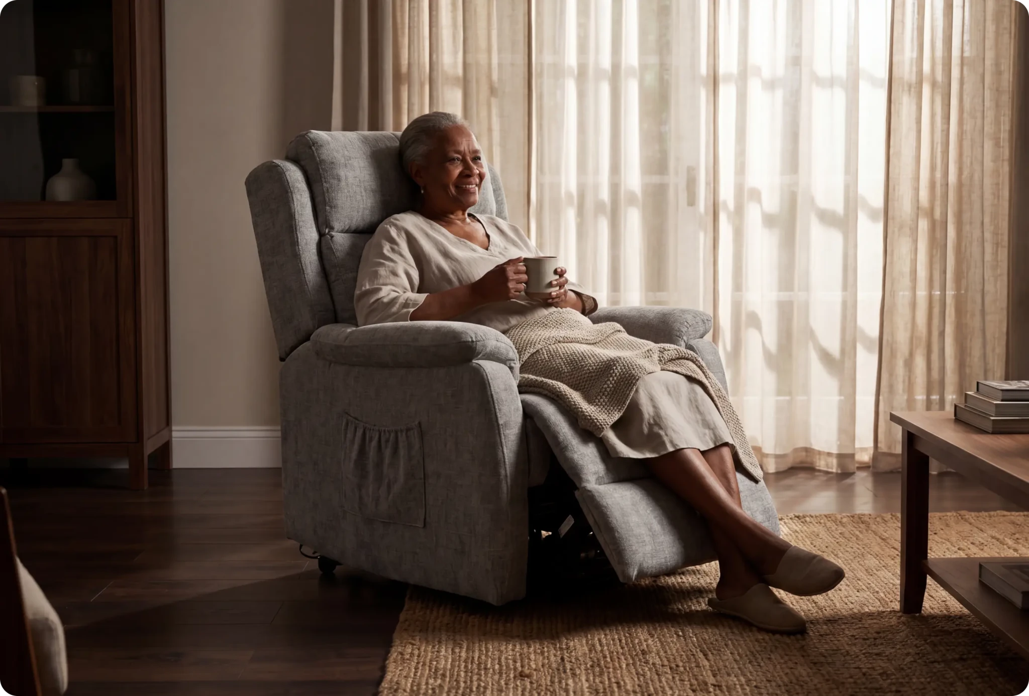 Oliver Light Grey Fabric Rise & Recline Mobility Chair