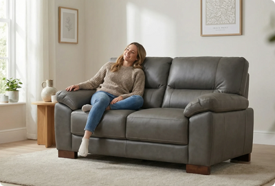 Dalmore Genuine Leather Grey 2 Seater Sofa