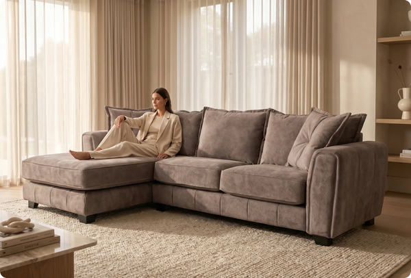 Richmond Left Hand Fabric Corner Chaise - Chocolate