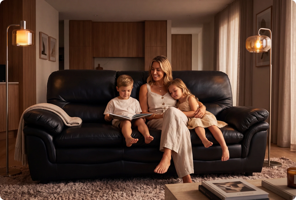 Florence Black Leather 3 Seater Sofa