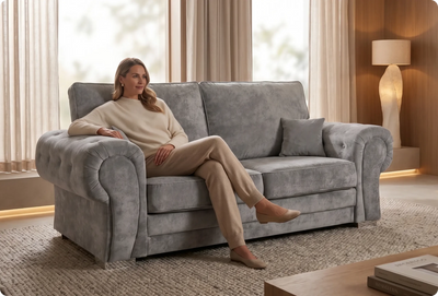 Florence High Back Grey Fabric 3 Seater Sofa