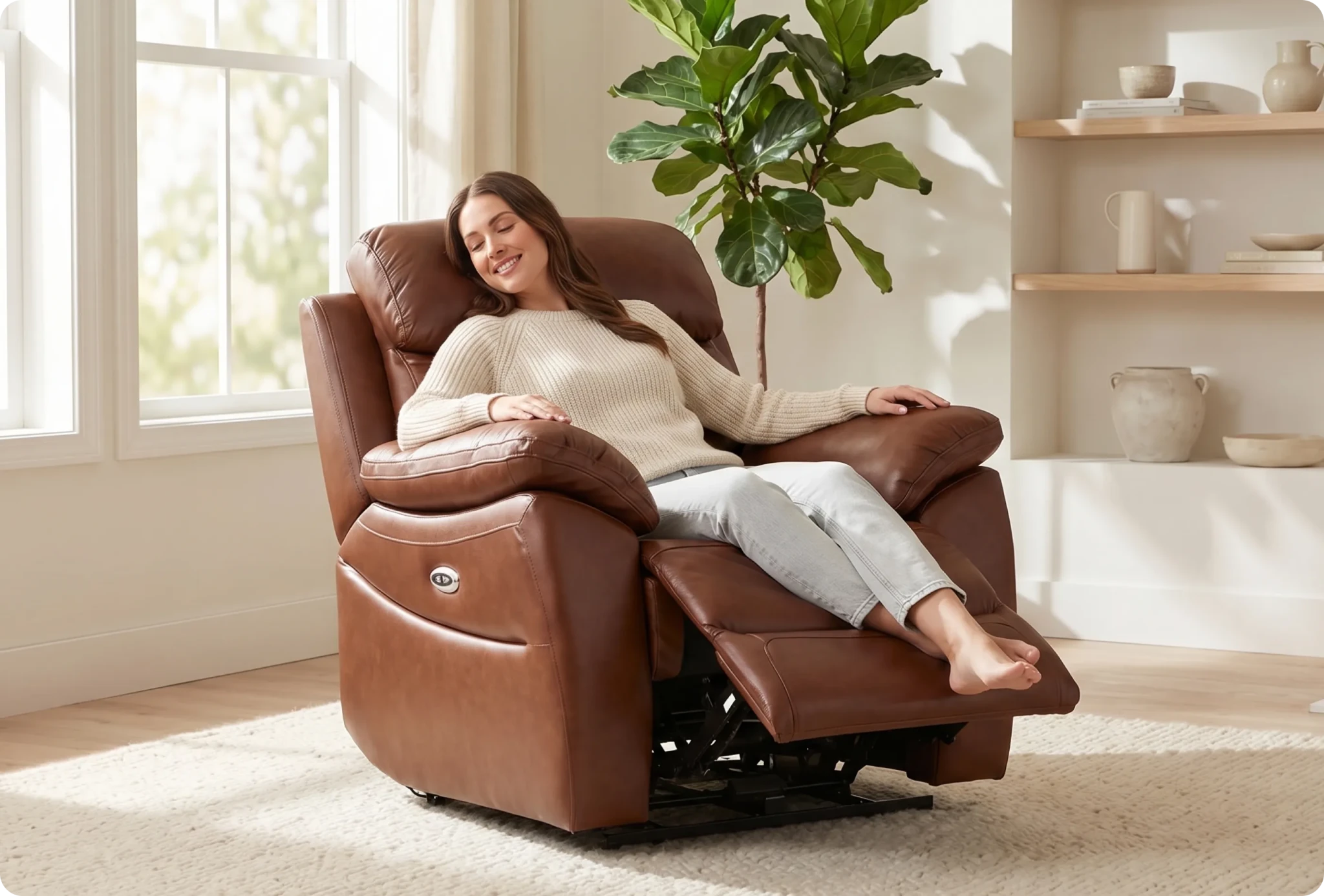 Torino Genuine Leather Tan Electric Power Recliner Armchair