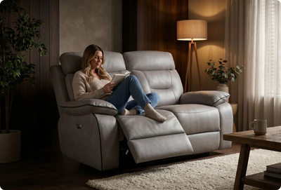 Foster Light Grey Fabric Electric Recliner 2 Seater Sofa
