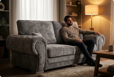 Florence High Back Grey Fabric 4 Seater Sofa