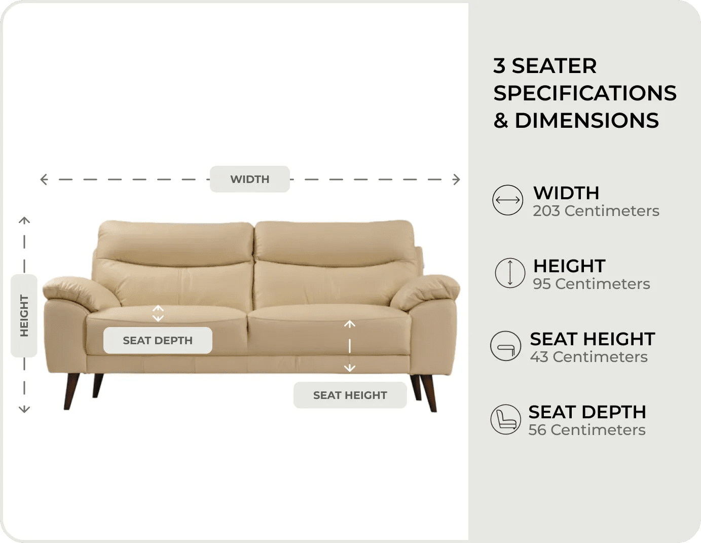 Ascot Genuine Leather Cream 3 Seater Sofa