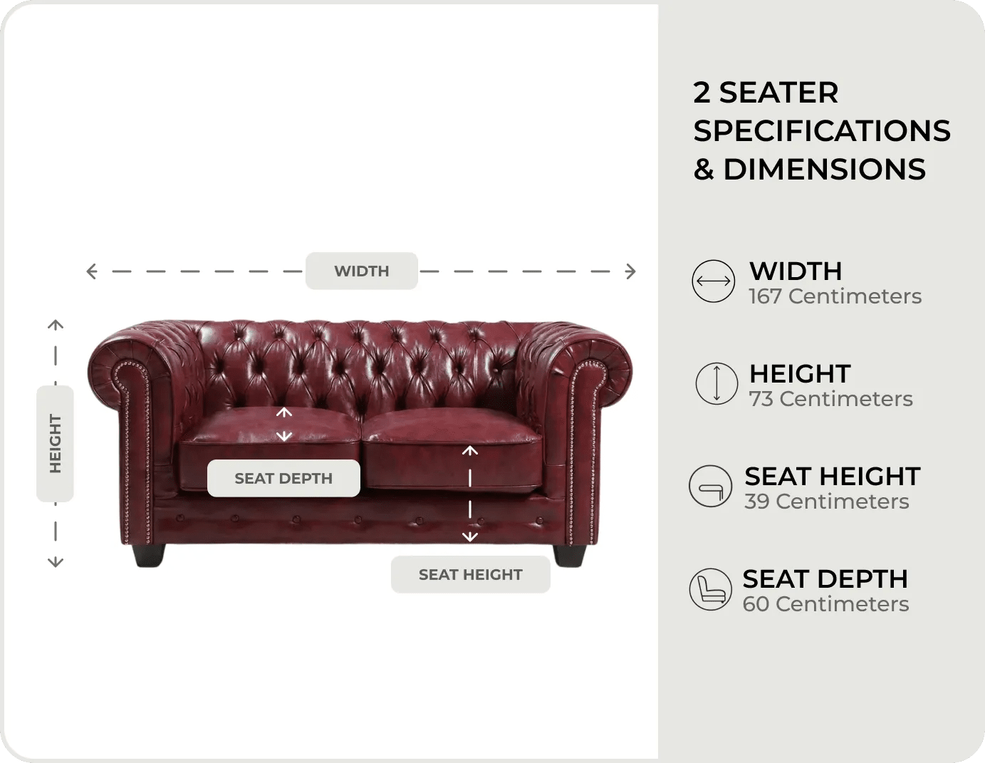 Chesterfield Red Leather Antique 2 Seater Sofa - Sofa-Direct
