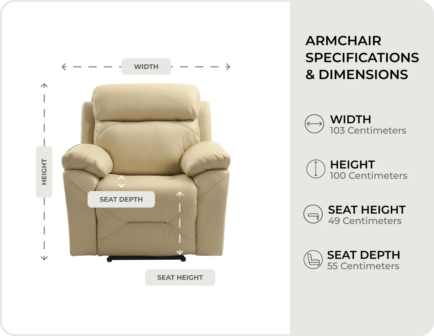 Milano Cream Leather Power Recliner Armchair
