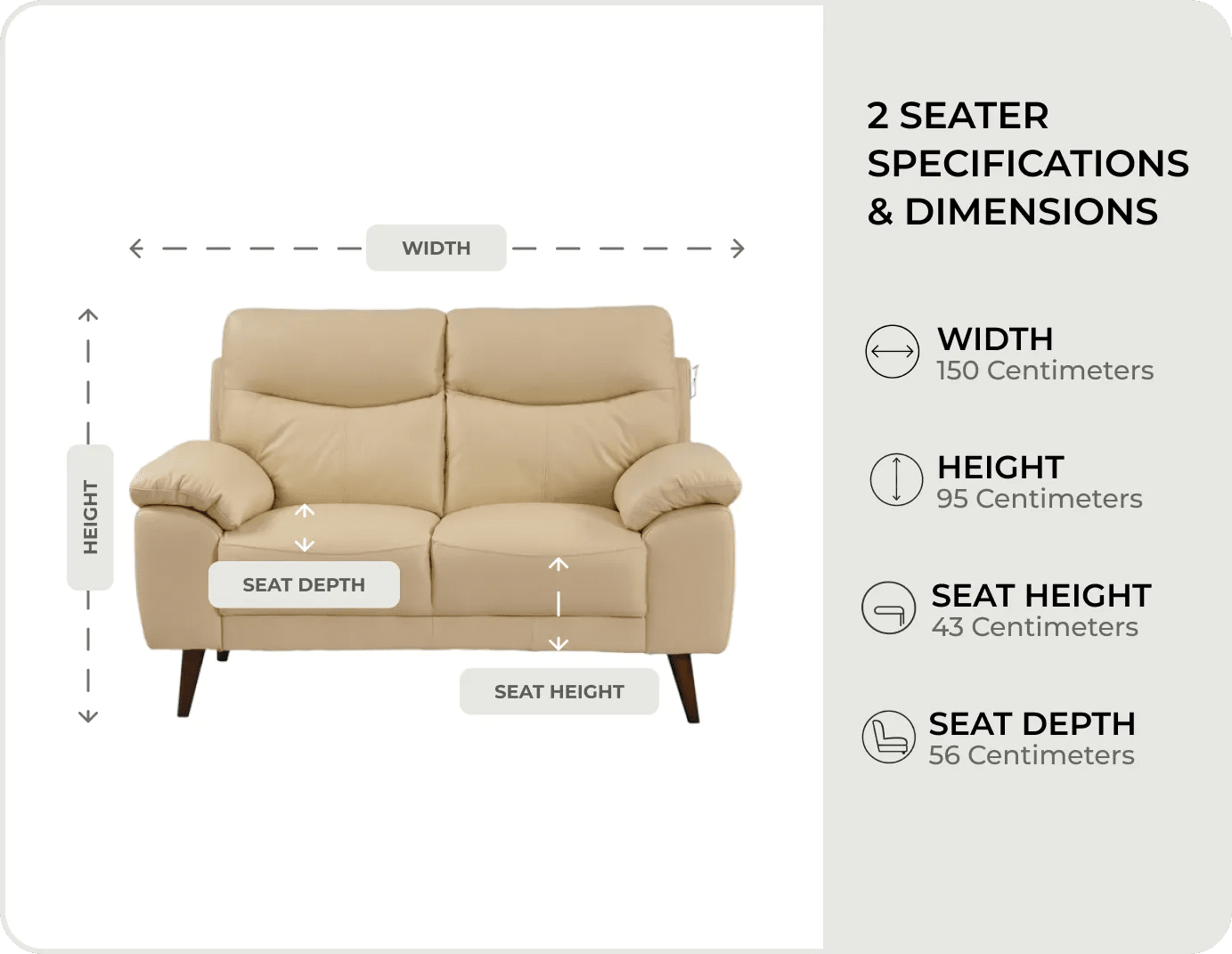 Ascot Genuine Leather Cream 2 Seater Sofa
