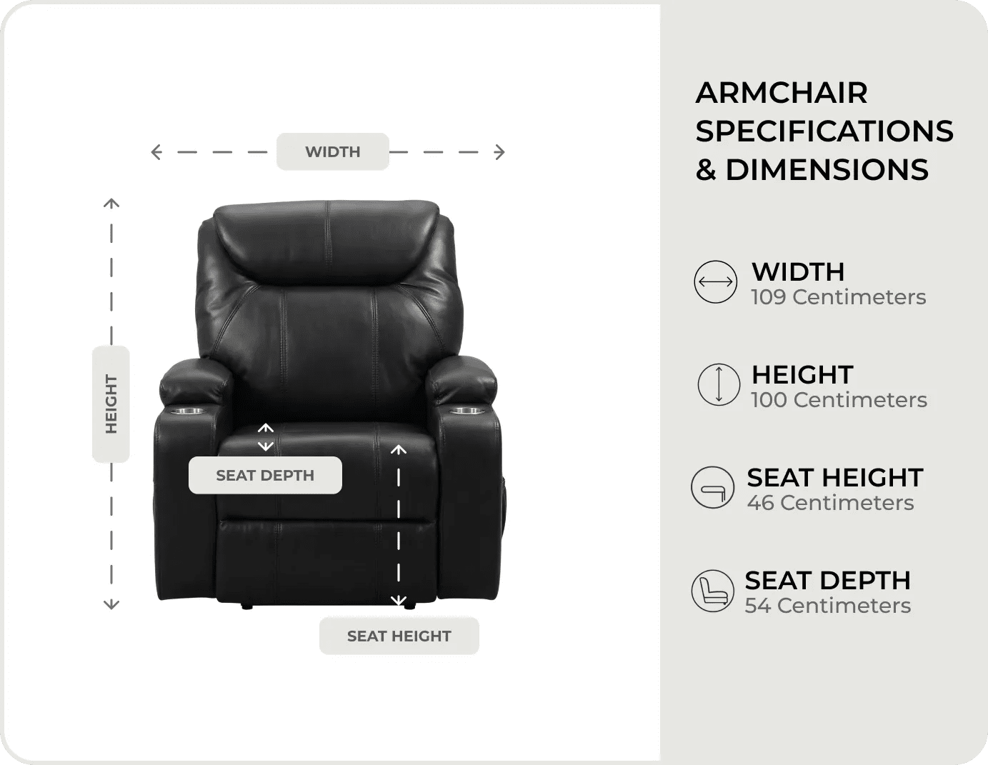 Cinemax Black Electric Leather Recliner Armchair With Two Cup Holders