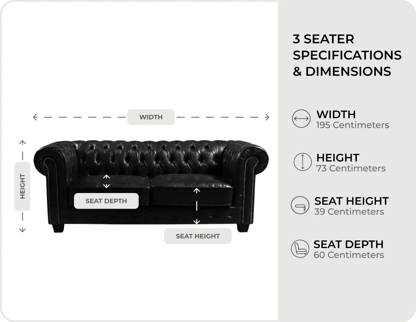 Chesterfield Black Leather Antique 3 Seater Sofa - Sofa-Direct