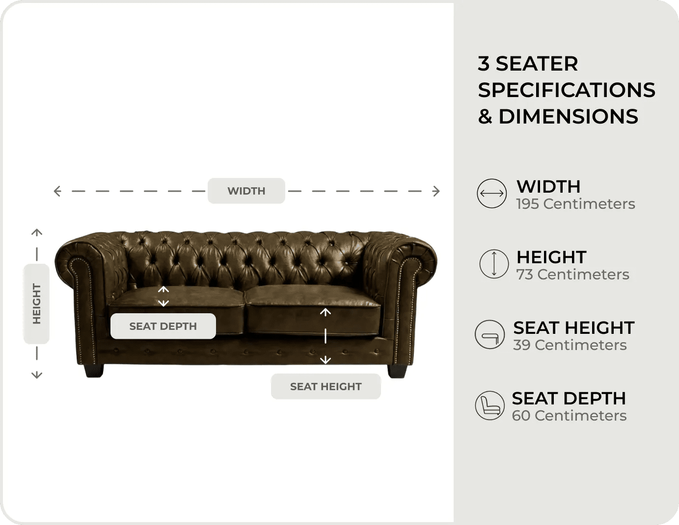 Chesterfield Brown Leather Antique 3 Seater Sofa - Sofa-Direct