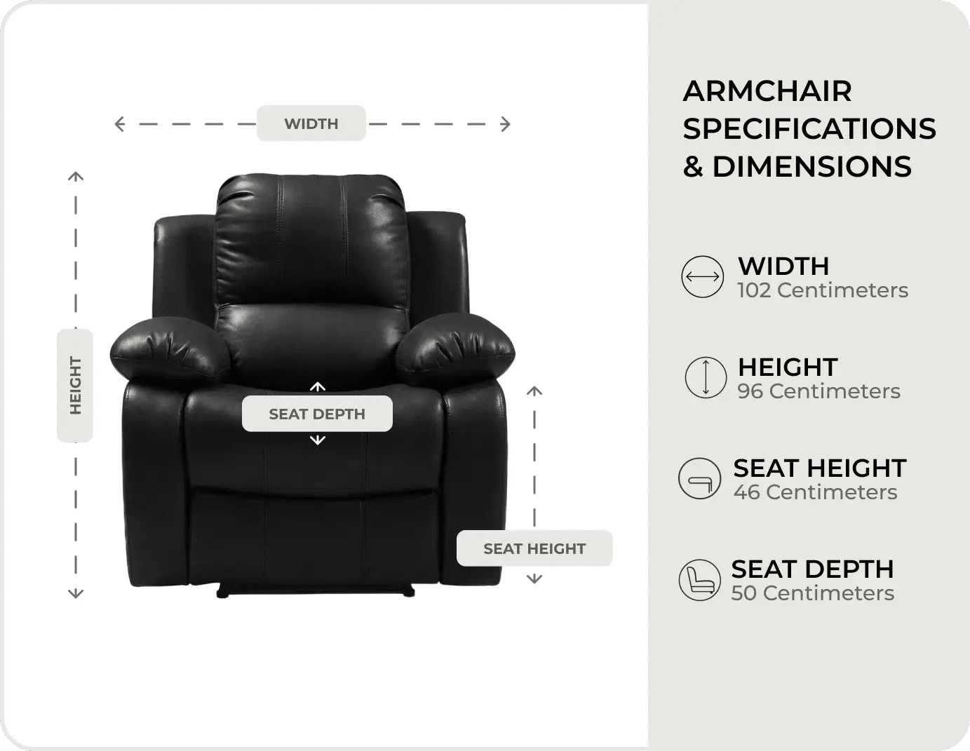 York Black Leather Manual Recliner Armchair